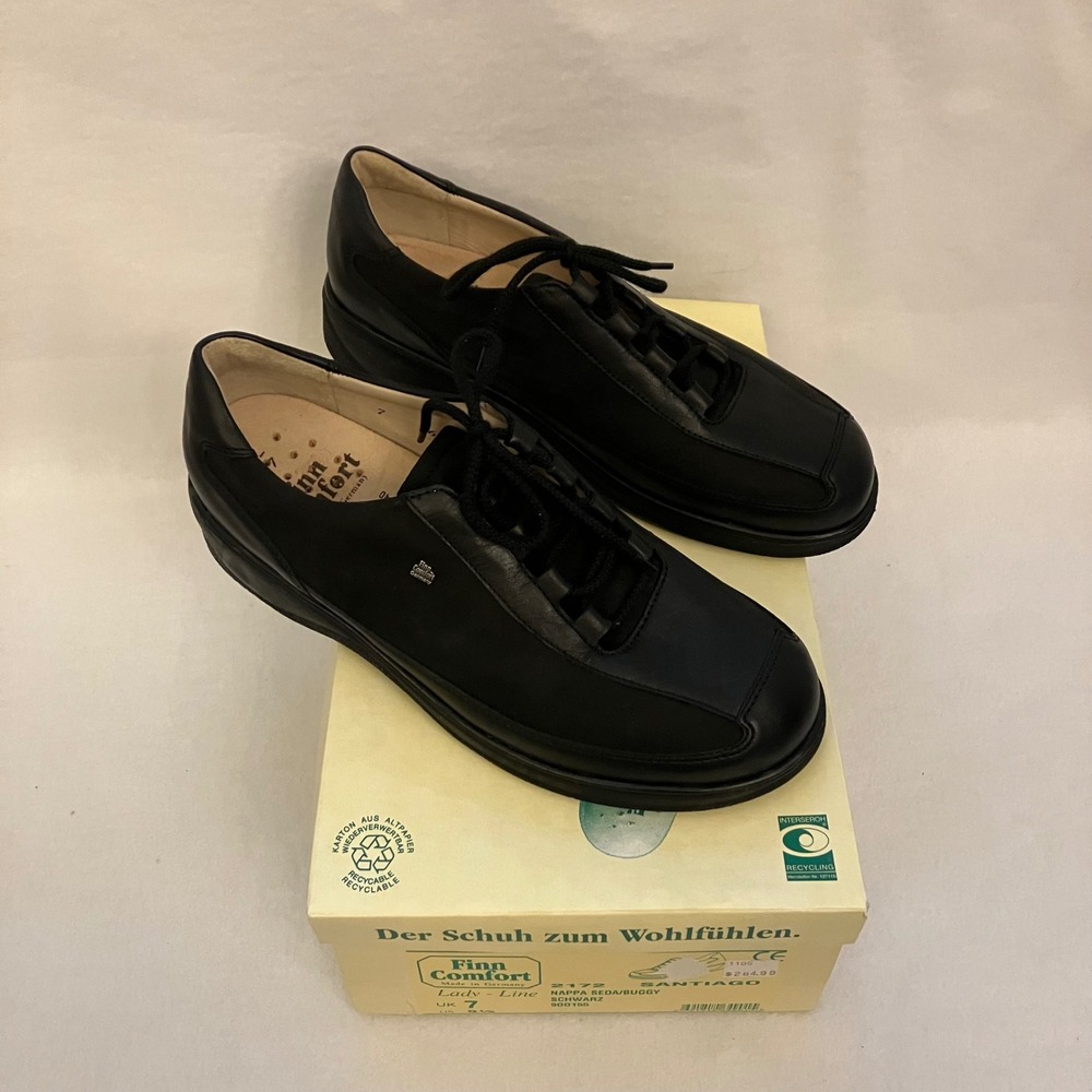 NIB Finn Comfort Santiago‎ Lady Line Leather Comfort Shoes US 9.5 UK7 Schwartz